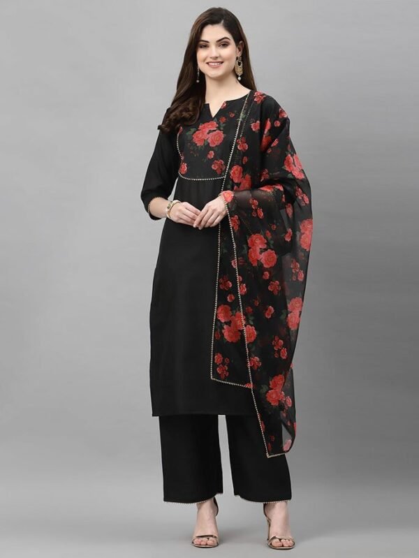 Black Kurti with Pant And Dupatta - X-Large