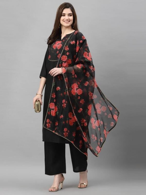 Black Kurti with Pant And Dupatta - Image 4