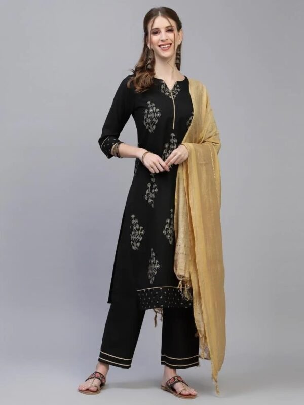 Black Kurti with Pant And Dupatta - Medium