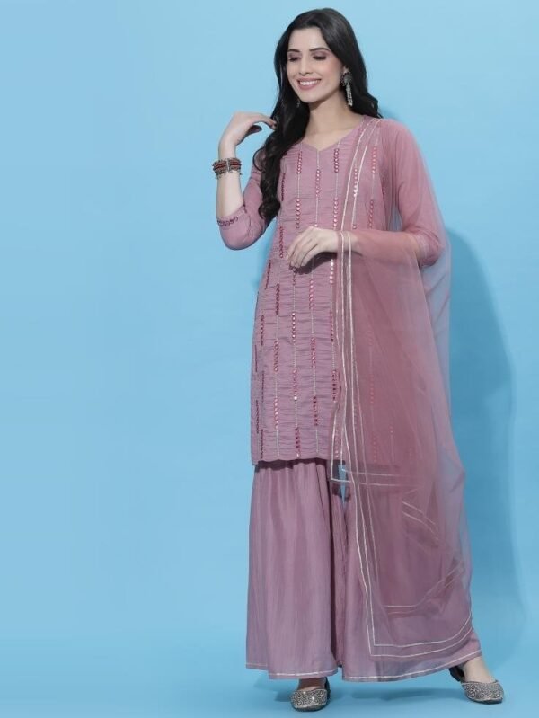 Light Purple Kurti With Sharara And Dupatta - Small