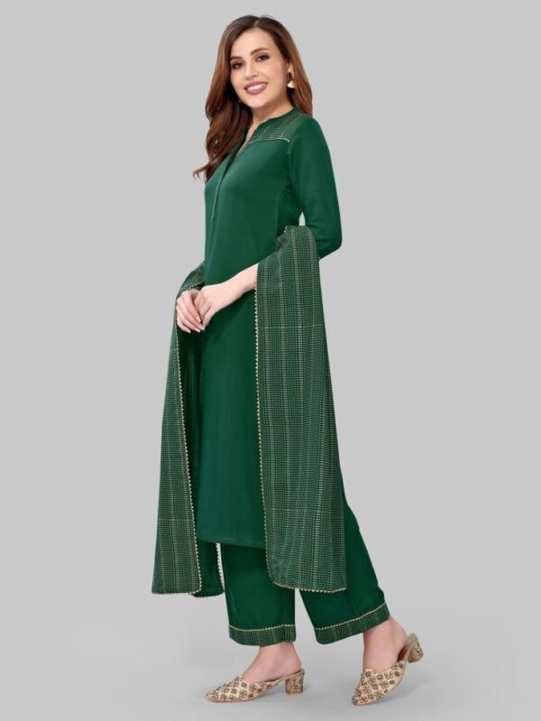 Green Khadi printed Kurti with Pant And Dupatta - Image 2