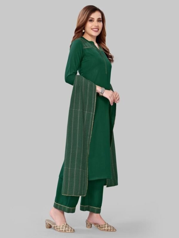 Green Khadi printed Kurti with Pant And Dupatta - Image 3