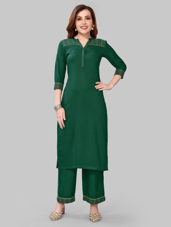 Green Khadi printed Kurti with Pant And Dupatta - Image 5
