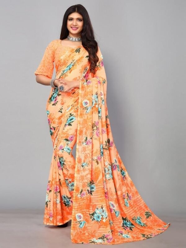 Light Orange Georgette Saree