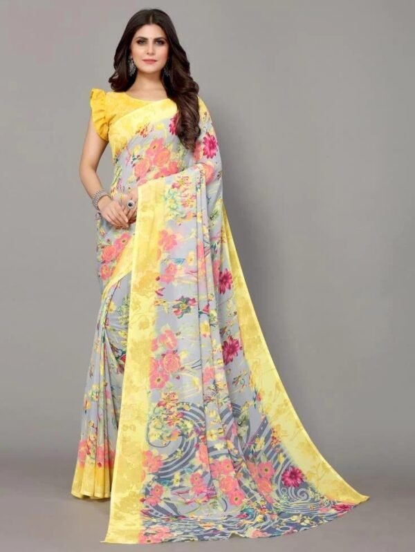 Light Grey Floral Printed Saree