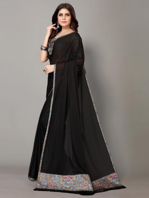 Black Plain Saree - Image 3