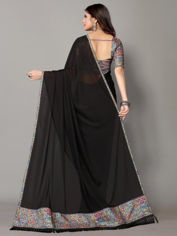 Black Plain Saree - Image 4