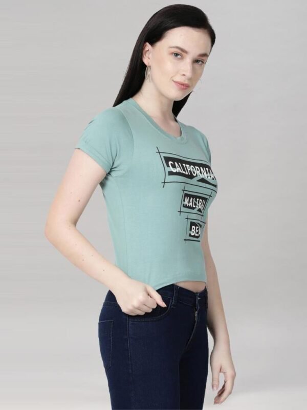 Dusty Green Coloured Cotton Blend Printed Top - Image 3