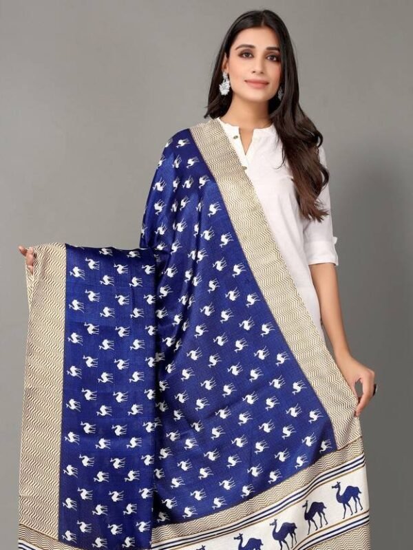 Art Silk Geometric Print, Embellished Blue, Beige Women Dupatta - Image 2