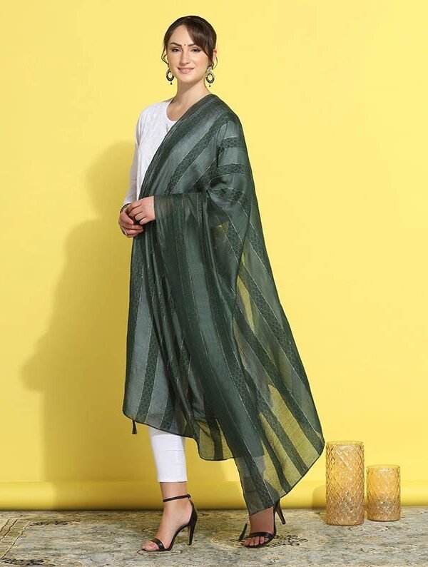Green Cotton Dupatta - Image 2