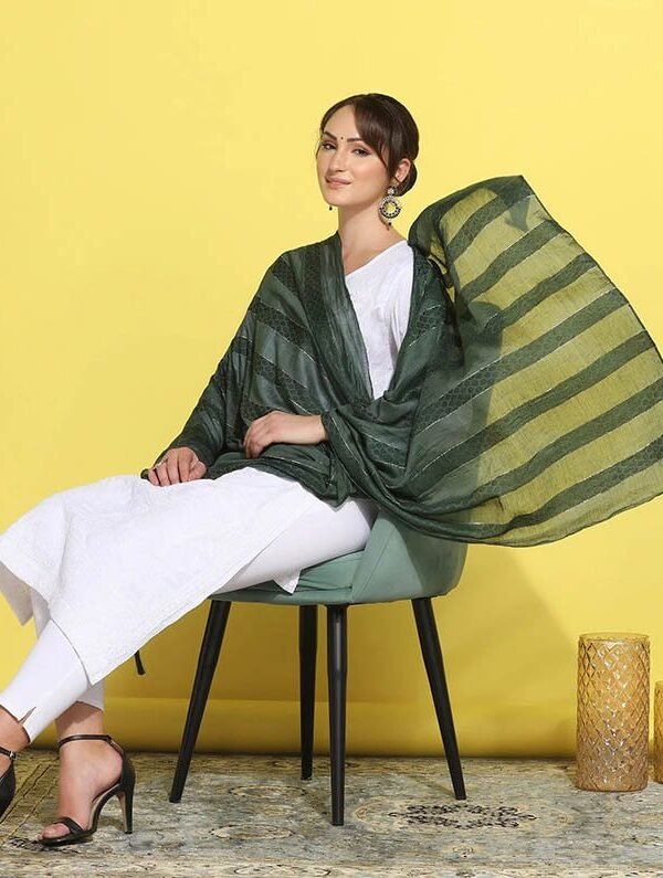 Green Cotton Dupatta - Image 4