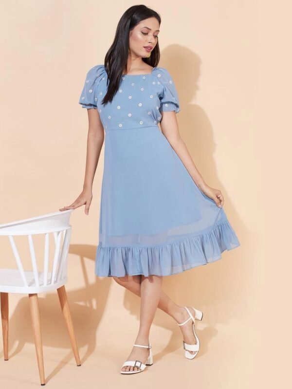 Baby Blue Floral Dress - Large